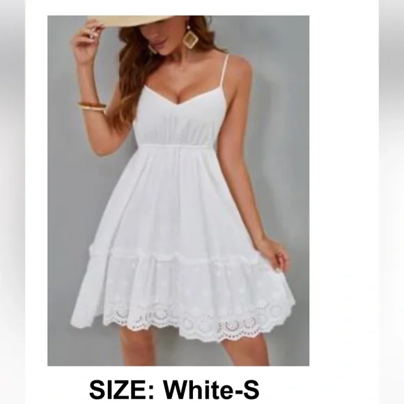 SHEIN | Dresses | Shein Vcay Eyelet Embroidery Scallop Trim Ruffle